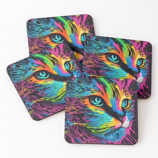 Item preview, Freaky cat futuristic oil painting in multicolor neon colors urban style designed and sold by Carlos Gudino.