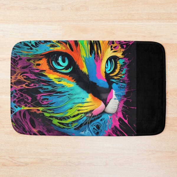 Item preview, Freaky cat futuristic oil painting in multicolor neon colors urban style designed and sold by Carlos Gudino.