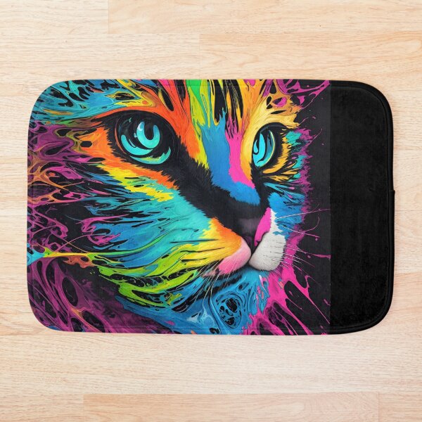Item preview, Freaky cat futuristic oil painting in multicolor neon colors urban style designed and sold by Carlos Gudino.