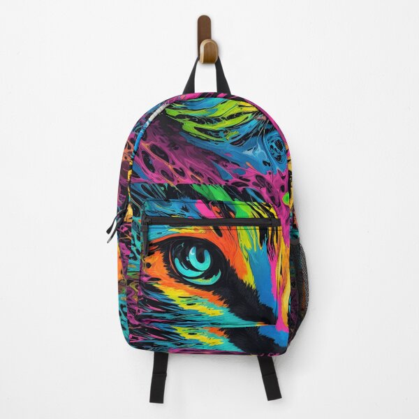 Item preview, Freaky cat futuristic oil painting in multicolor neon colors urban style designed and sold by Carlos Gudino.