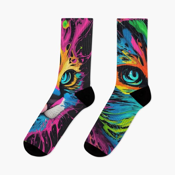 Item preview, Freaky cat futuristic oil painting in multicolor neon colors urban style designed and sold by Carlos Gudino.