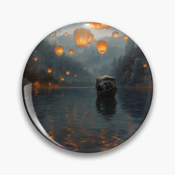 Item preview, Lanterns in and above lake with boats designed and sold by zand-n-zive.