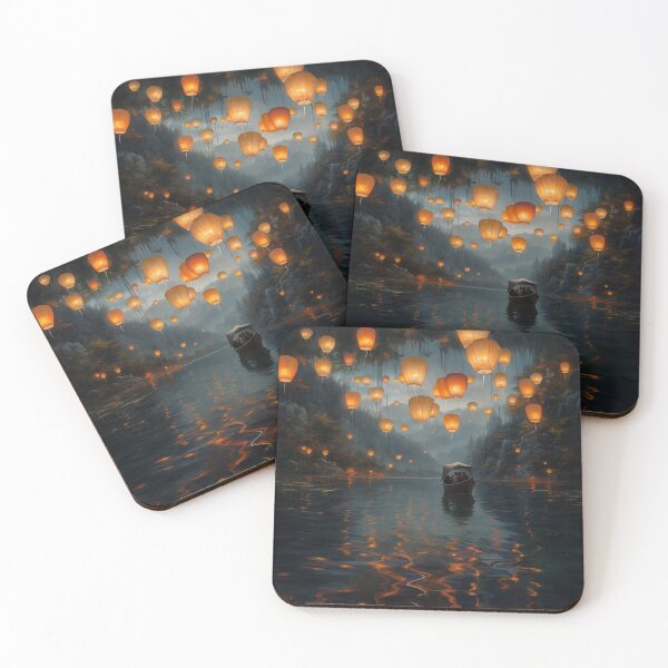 Item preview, Lanterns in and above lake with boats designed and sold by zand-n-zive.