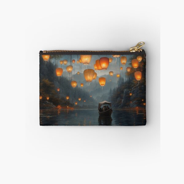 Item preview, Lanterns in and above lake with boats designed and sold by zand-n-zive.