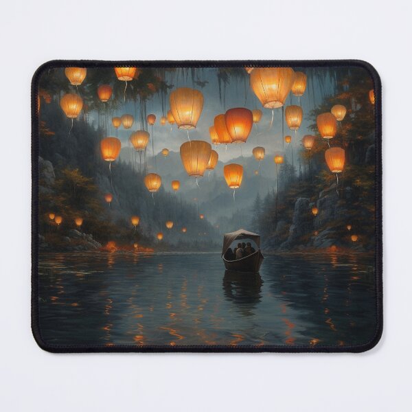 Item preview, Lanterns in and above lake with boats designed and sold by zand-n-zive.