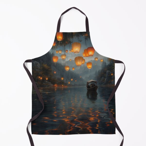 Item preview, Lanterns in and above lake with boats designed and sold by zand-n-zive.