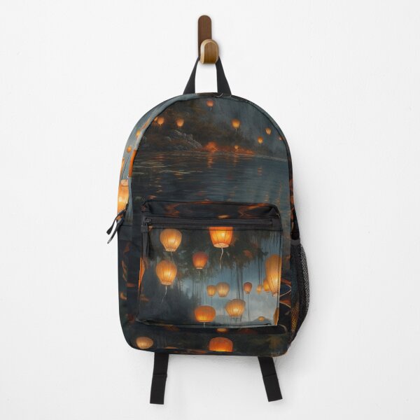 Item preview, Lanterns in and above lake with boats designed and sold by zand-n-zive.