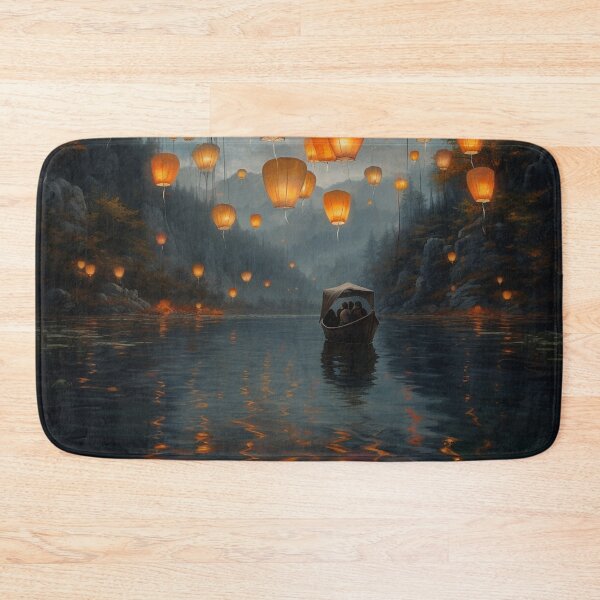 Item preview, Lanterns in and above lake with boats designed and sold by zand-n-zive.