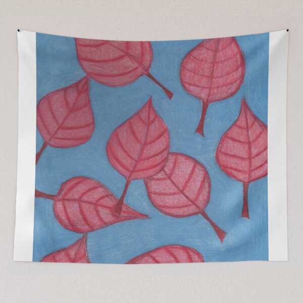 Item preview, Pink leaves on a blue background  designed and sold by Artbysarah23.