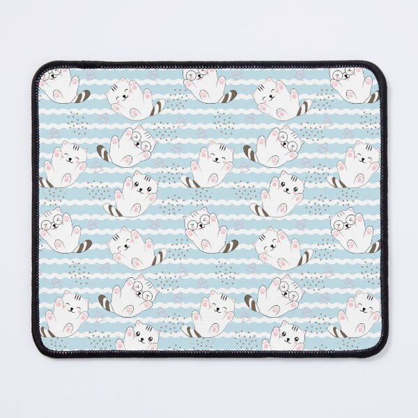 Artikelvorschau,  Kawaii süßes Katzenmuster, glückliche Kawaii-Katzen, rosa und weiße Katzen, Retro-Blaugrün und weißer Hintergrund entworfen und verkauft von GypsyMagic.
