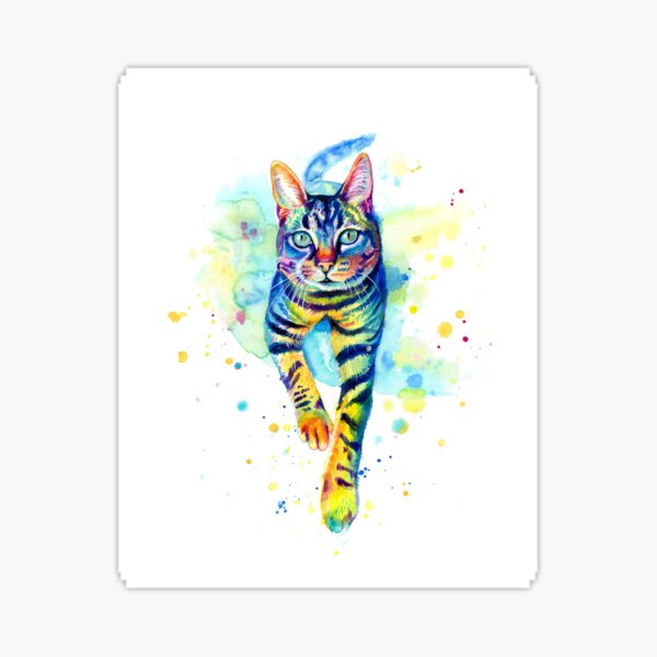 Newt the Splashy Rainbow Watercolor Tabby Cat Sticker