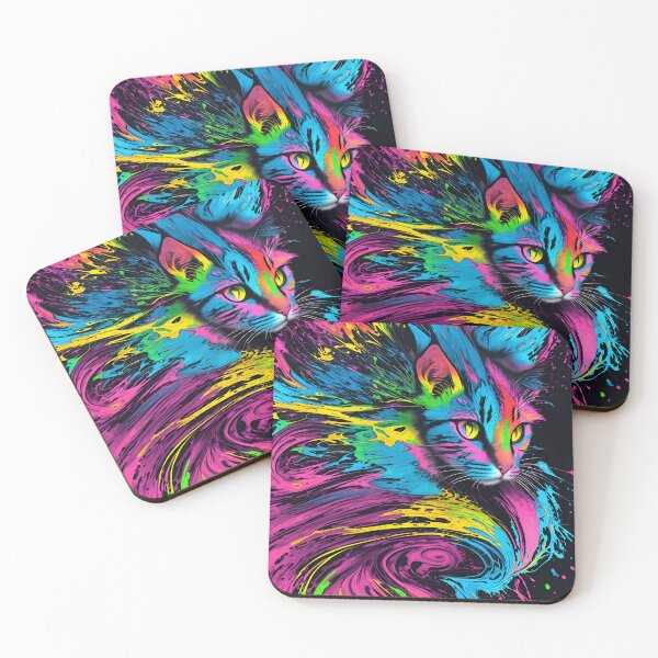 Item preview, Multicolor cat painting in neon urban street style designed and sold by Carlos Gudino.