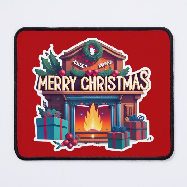 Item preview, Cozy fireplace with the text "Merry Christmas" designed and sold by AI-Only Creations.