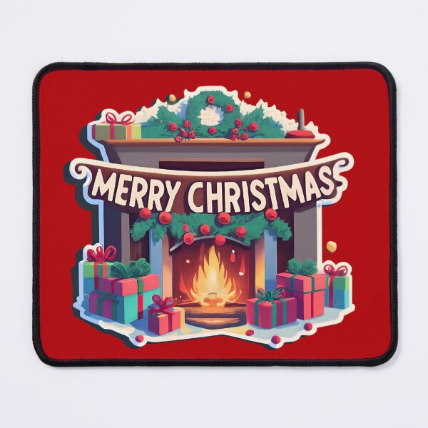 Item preview, Cozy fireplace with the text "Merry Christmas" designed and sold by AI-Only Creations.