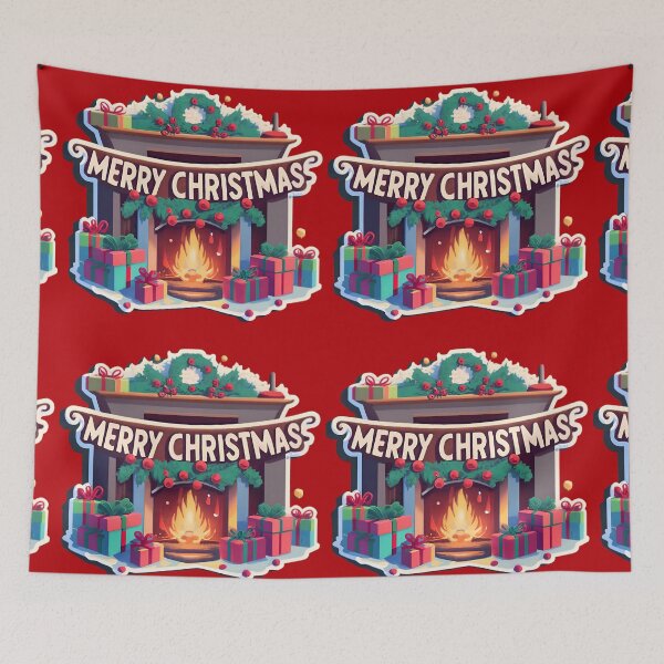 Item preview, Cozy fireplace with the text "Merry Christmas" designed and sold by AI-Only Creations.