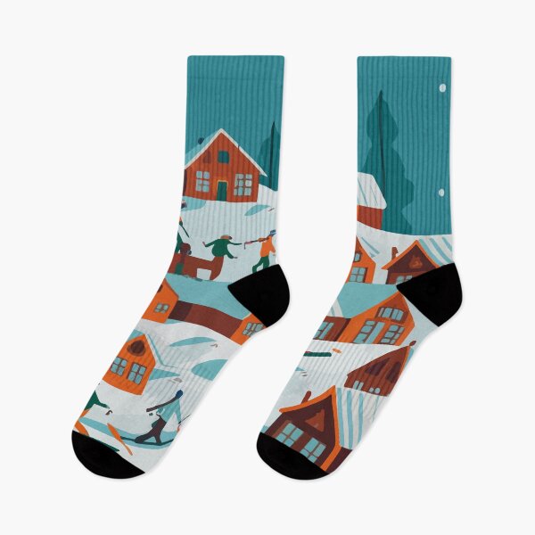 Item preview, City Skiing in a Winter Landscape: Residential Area Amidst Snowy Mountains designed and sold by Andrewmedia.