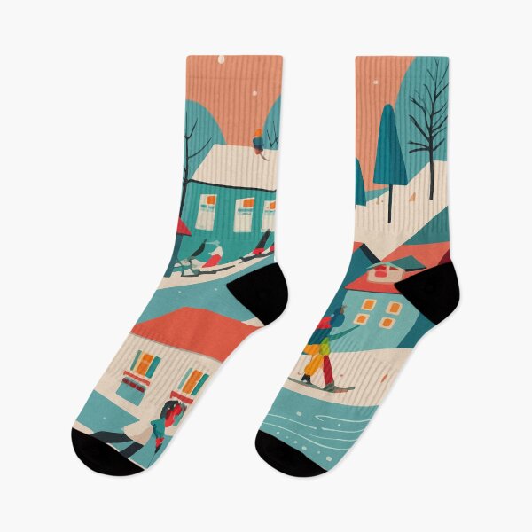 Item preview, City Skiing in a Winter Landscape: Residential Area Amidst Snowy Mountains designed and sold by Andrewmedia.