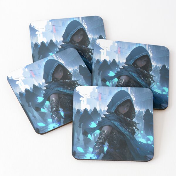 Item preview, Cool Blue Cloaked Assassin Anime Girl designed and sold by bubblegoth.