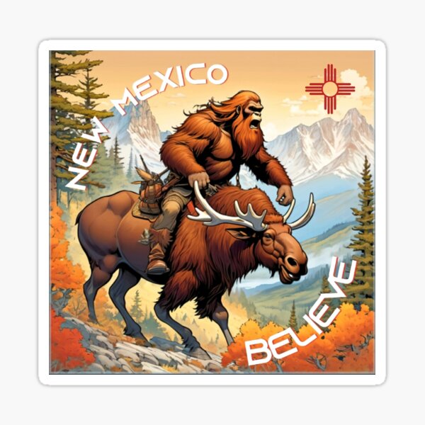 Bigfoot rides the infamous Marty Moose in the Sangre de Cristo mountains of Northern New Mexico Sticker
