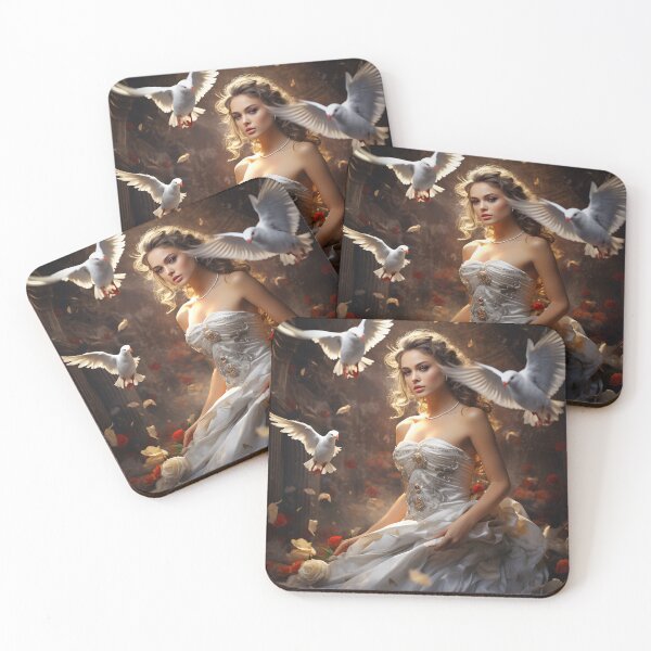 Item preview, Elegant Woman Amid Doves in Warm White Atmosphere designed and sold by soulofalion.