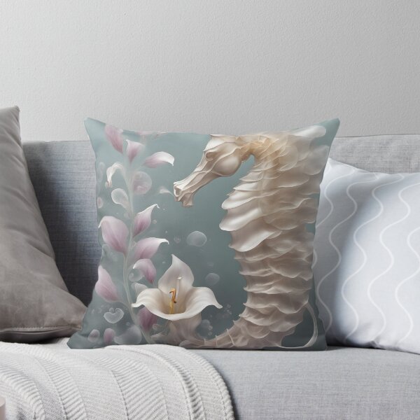 Petal Seahorse Throw Pillow