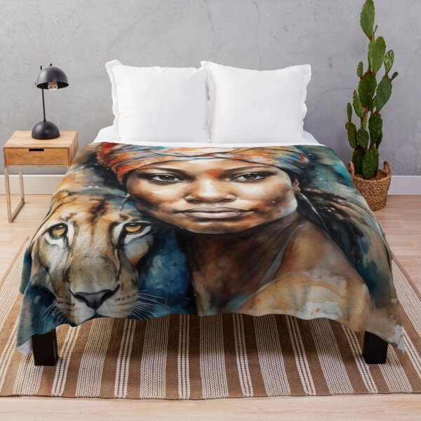 Item preview, African Woman and Lioness Portrait designed and sold by BeepBoopAIBoobs.