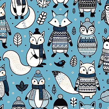 Artwork thumbnail, Cute Christmas Owls, Squirrels and Foxes Winter Design by hidden-design