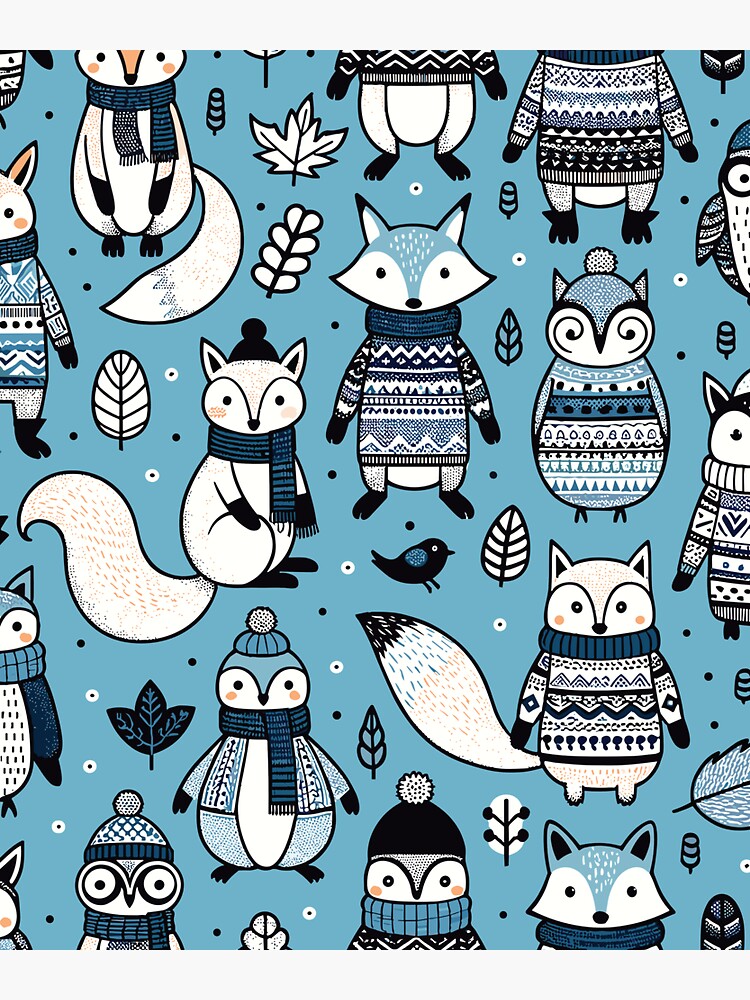 Thumbnail 3 of 3, Sticker, Cute Christmas Owls, Squirrels and Foxes Winter Design designed and sold by hidden-design.