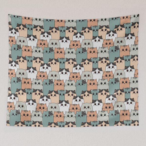 Item preview, Cute and Colorful Cat Crew Repeated Pattern - Orange designed and sold by PearlMoonGrapes.