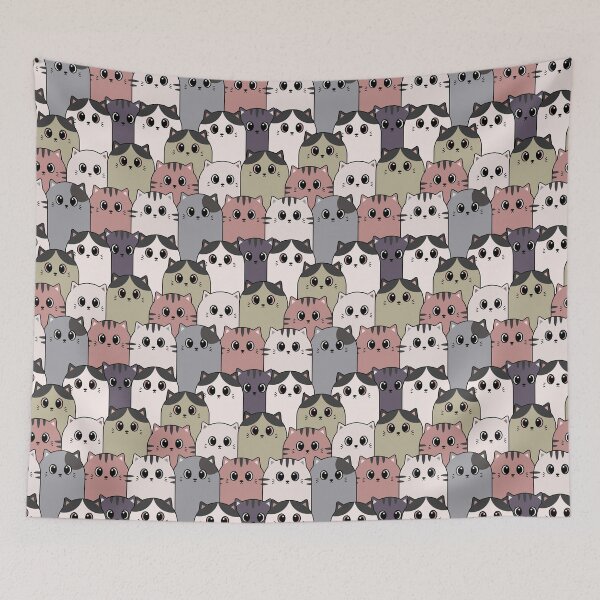 Item preview, Cute and Colorful Cat Crew Repeated Pattern - White designed and sold by PearlMoonGrapes.