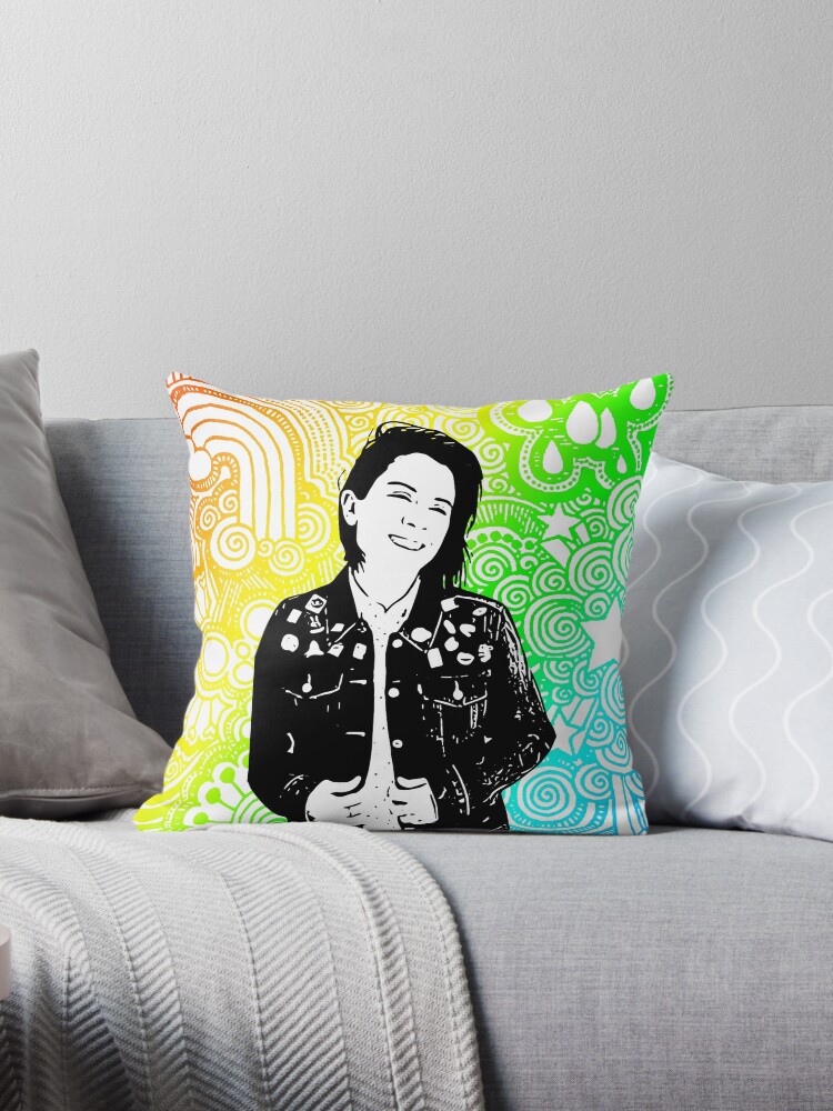 Tegan Quin From Tegan And Sara Rainbow Background Black Throw Pillow By Romy1398