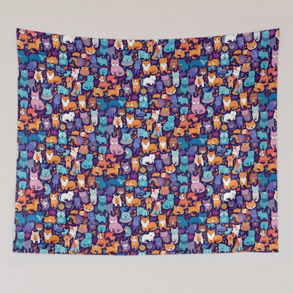 Item preview, The puppies and meows in the purple ground designed and sold by beatriceJHS.