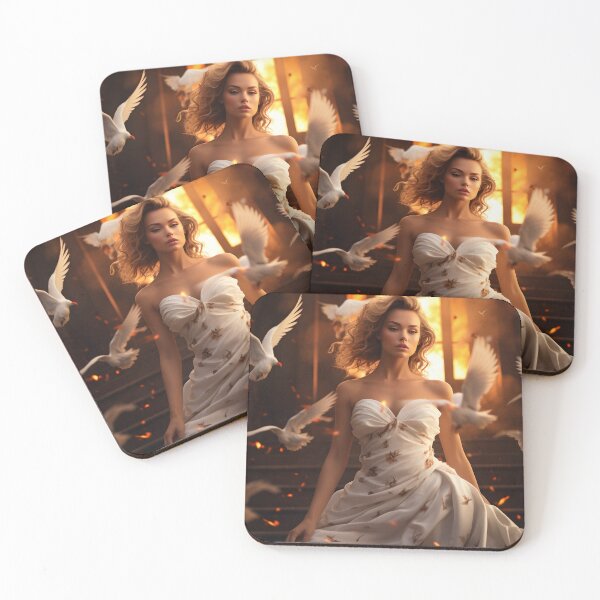 Item preview, Elegant Woman Amid Doves in Warm White Atmosphere designed and sold by soulofalion.