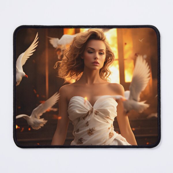 Item preview, Elegant Woman Amid Doves in Warm White Atmosphere designed and sold by soulofalion.