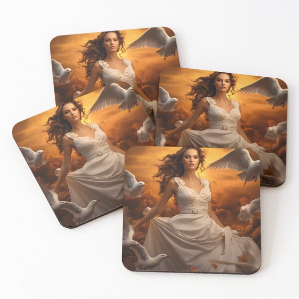 Item preview, Elegant Woman Amid Doves in Warm White Atmosphere designed and sold by soulofalion.