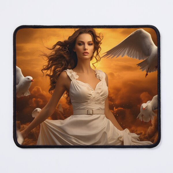 Item preview, Elegant Woman Amid Doves in Warm White Atmosphere designed and sold by soulofalion.