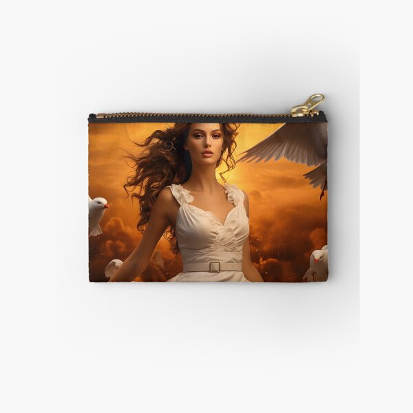 Item preview, Elegant Woman Amid Doves in Warm White Atmosphere designed and sold by soulofalion.
