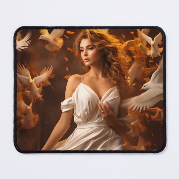 Item preview, Elegant Woman Amid Doves in Warm White Atmosphere designed and sold by soulofalion.