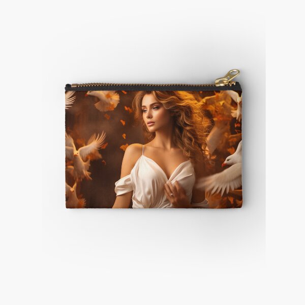Item preview, Elegant Woman Amid Doves in Warm White Atmosphere designed and sold by soulofalion.