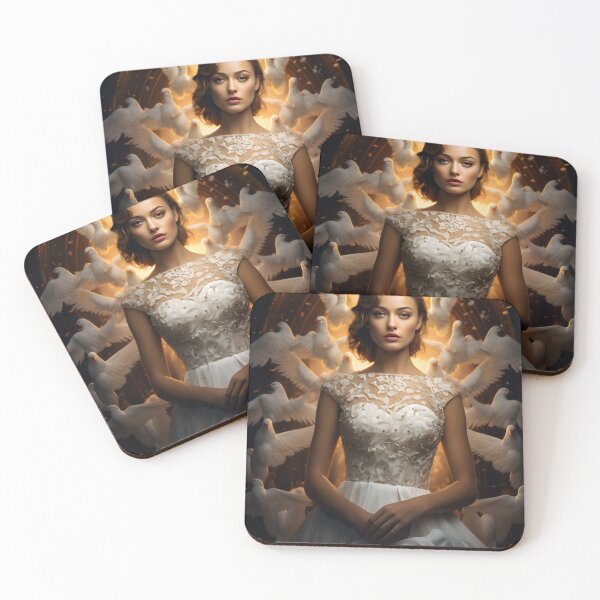 Item preview, Elegant Woman Amid Doves in Warm White Atmosphere designed and sold by soulofalion.