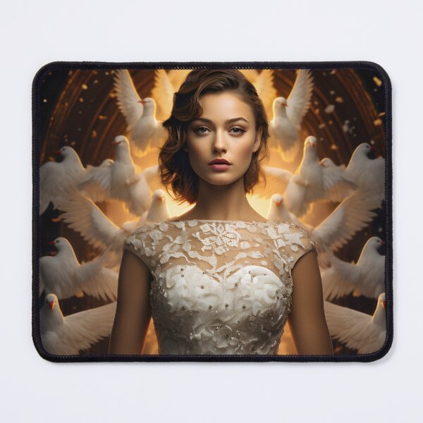 Item preview, Elegant Woman Amid Doves in Warm White Atmosphere designed and sold by soulofalion.