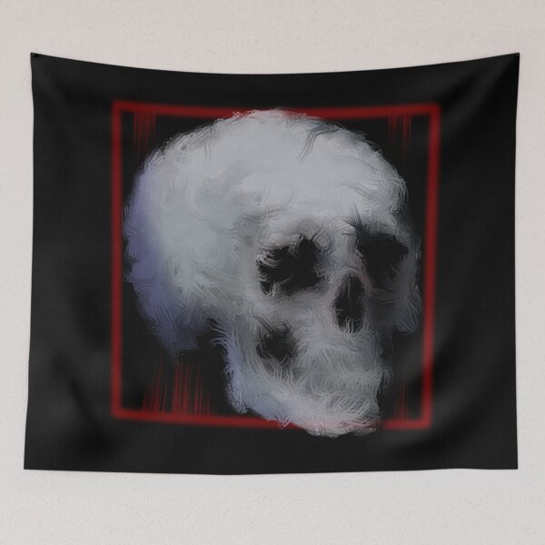 Item preview, A smudged skull with blood red squared background  designed and sold by DaveDanchuk.