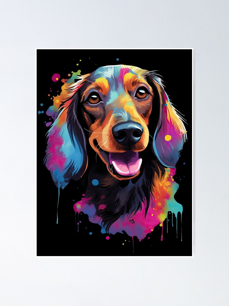 cute colorful dachshund dog in pop art style