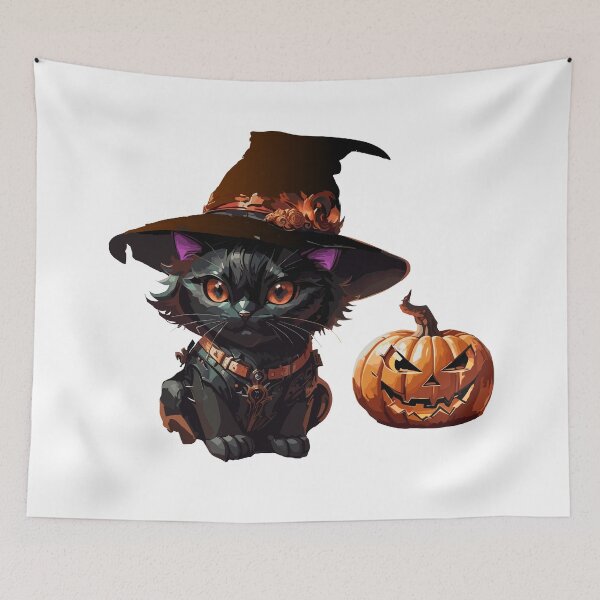 Item preview, Beautiful witchy cat with his pumpkin friend designed and sold by AlejaJorgeShop.
