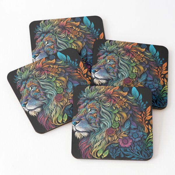 Item preview, Neon colorful lion made of doodle flowers designed and sold by dcrc.