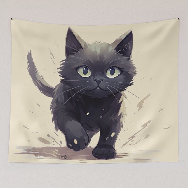 Item preview, little black street cat, cute cat in anime style designed and sold by WallyPink.
