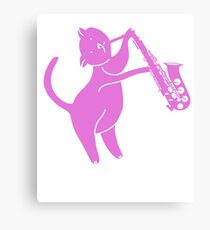 cat playing saxophone - cat saxophone Canvas Print