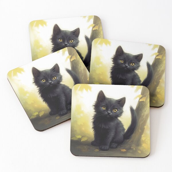 Item preview, sweet black kitten, cute cat in anime style designed and sold by WallyPink.
