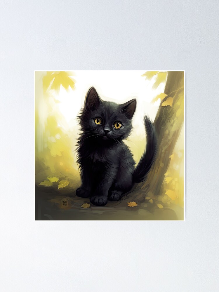 Anime Bombay Cat Sweet Black Kitten, Cute Cat In Anime Style Poster
