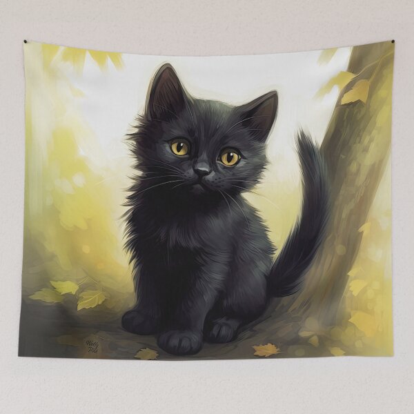 Item preview, sweet black kitten, cute cat in anime style designed and sold by WallyPink.